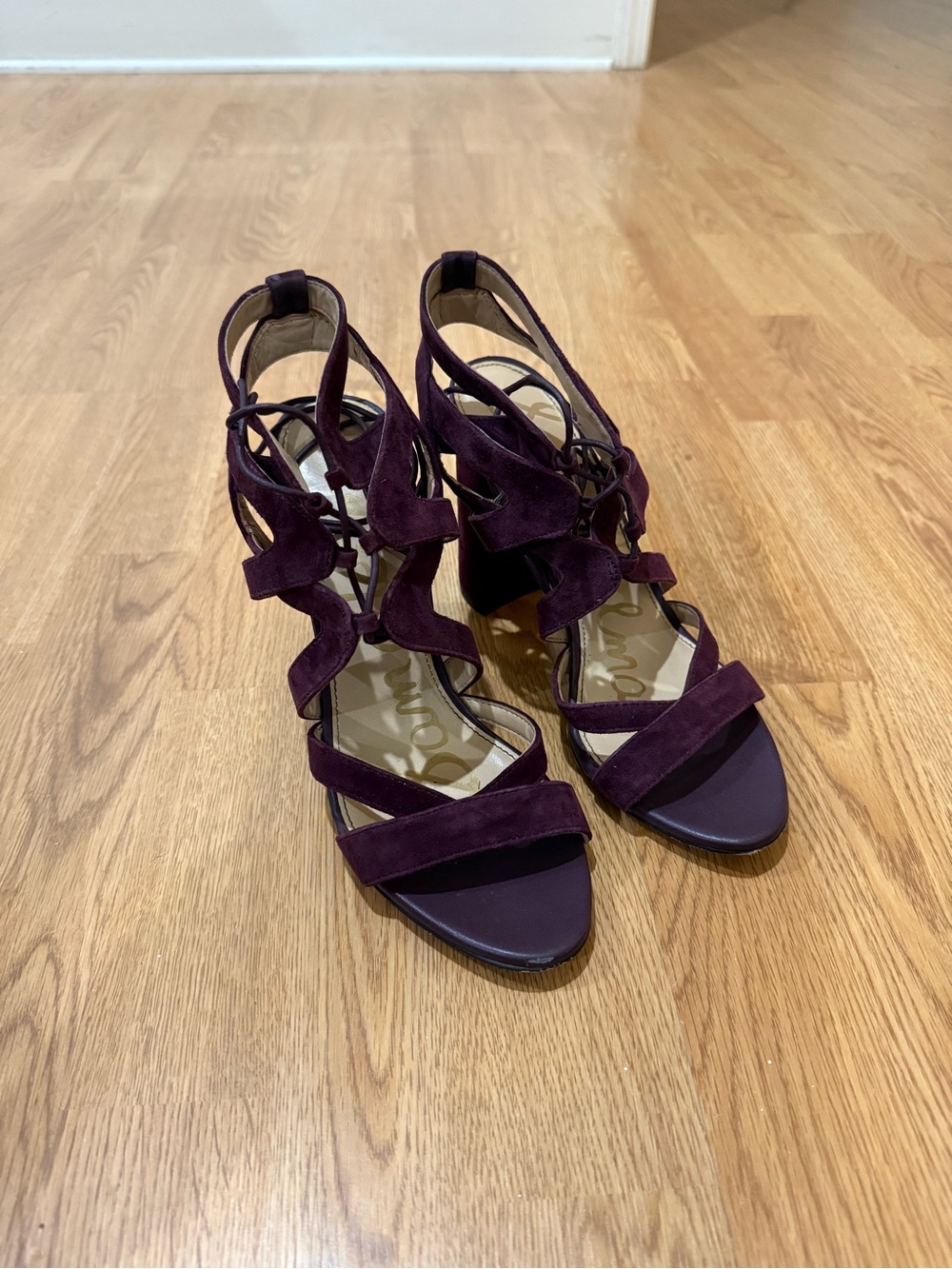 Sam Edelman Plum Suede Lace-Up Block Heel Sandals